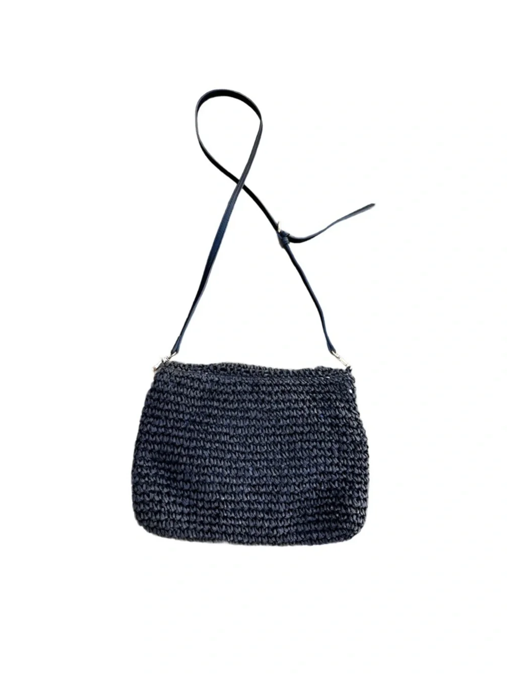 Woven Crochet Crossbody Bag in Navy